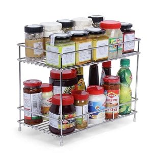 71A5JJpZuDL._SX679_ Cri8Hub Stainless Steel 2 Tiered Shelf Kitchen Rack - Spice Boxes Organizer –Kitchen Rack Stand - Cosmetic Organizer – Counter Top Organiser - Floor Mounted Shelf For Home(Multipurpose Rack)