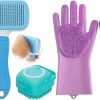 AVRIN 4-in-1 Pet Grooming Kit for Dogs & Cats | Includes Self-Cleaning Slicker Brush, Silicone Bath Gloves, Bath Scrubber & Cat Comb | Complete Pet Grooming Tools for All Hair Types| Dog Brush Kit